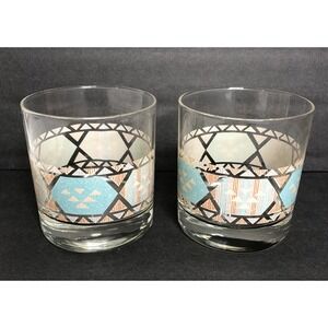 International China CIMARRON 8 oz Old Fashion Glass Pastel Aztec Design Set of 2